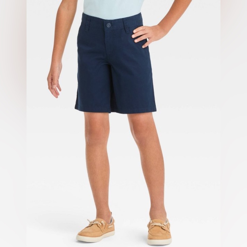 NWT FIVE Boys Chino navy blue uniform shorts Cat and Jack adjust waist 16 & 18